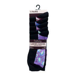 Socks Ladies' 5 Pack Black Camo Footbed