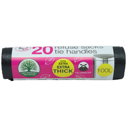 Tidyz Refuse Sacks Jumbo Tie Handles 100 Litre