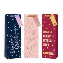 Xmas Gift Bag Bottle Navy Pink Red Assorted